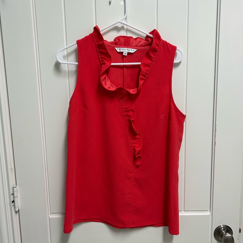 Trina Turk Vibrant coral Ruffle Blouse
